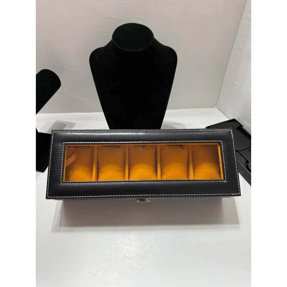 Watch Box, a 5 Slot Watch Case Organizer with Large Glass Lid, Removable Pillows
